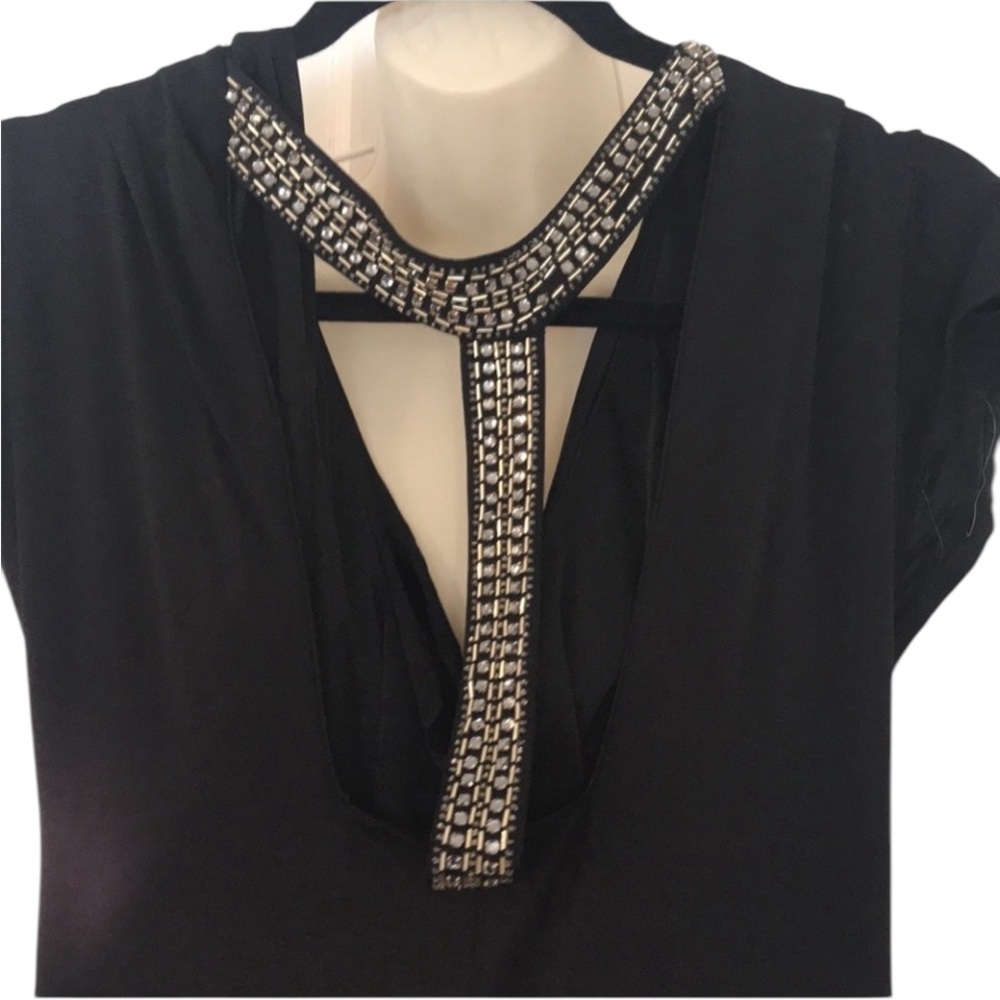 Laundry by Shelli Segal size 4 Black Dress draped neckline beaded cut out back